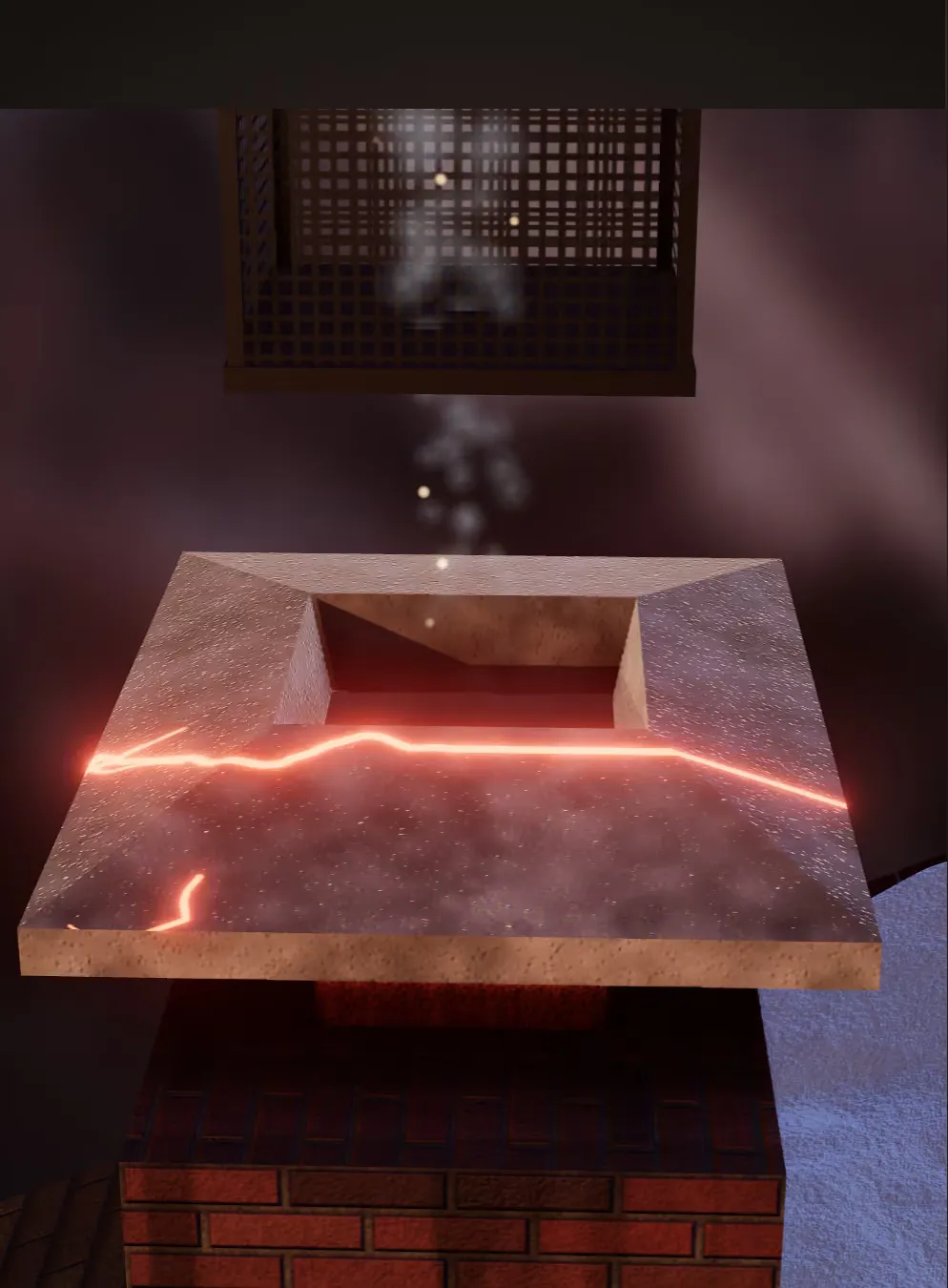 An illustration of a concrete chimney crown with a glowing crack across it