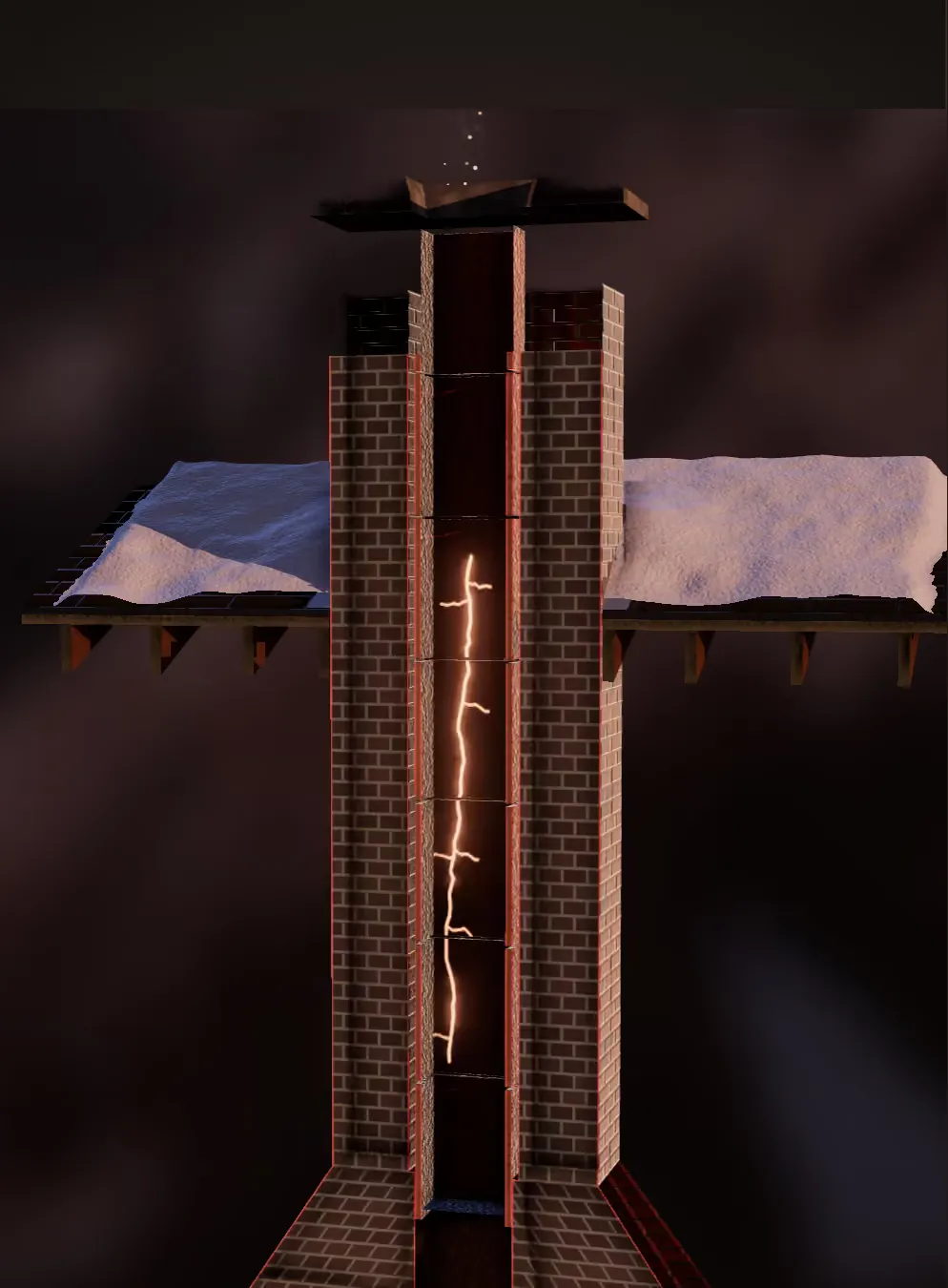 An illustration of a chimney cut open to show the flue running through it